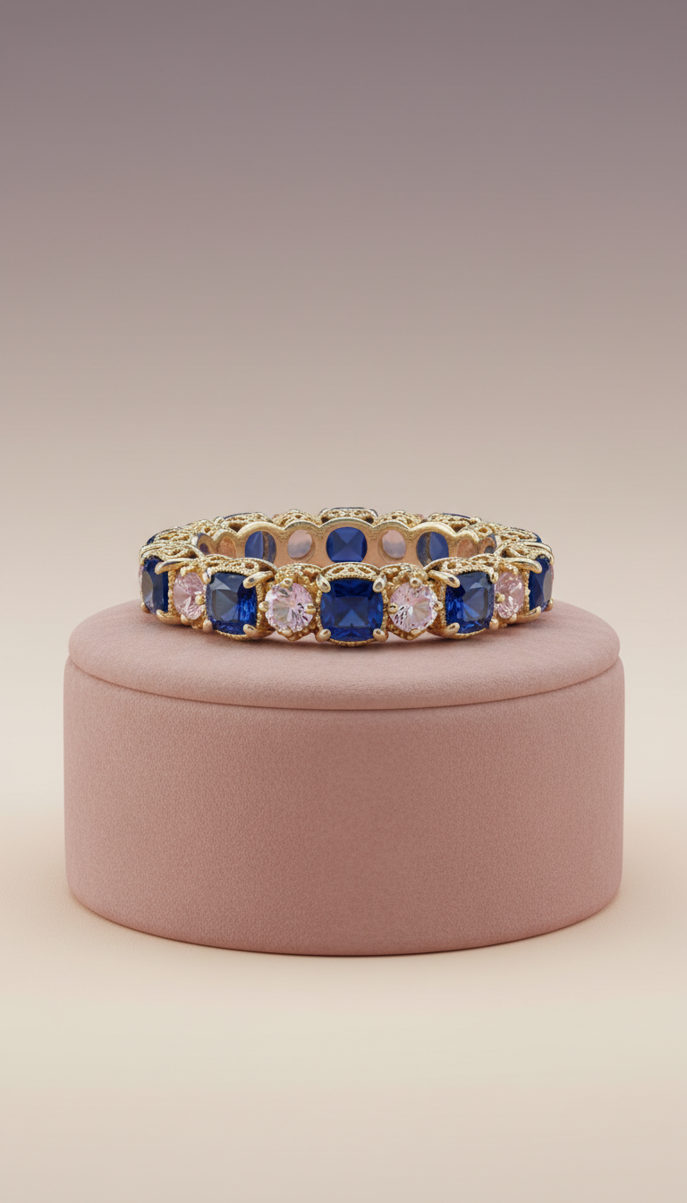 Gilded Twilight Silver Sapphire Eternity Band